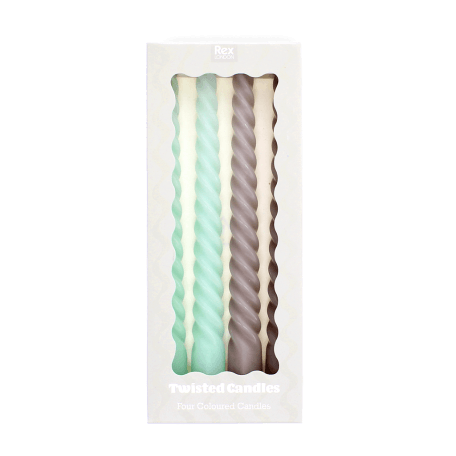 Twisted candles (pack of 4) - Mint green and taupe