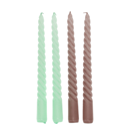 Twisted candles (pack of 4) - Mint green and taupe