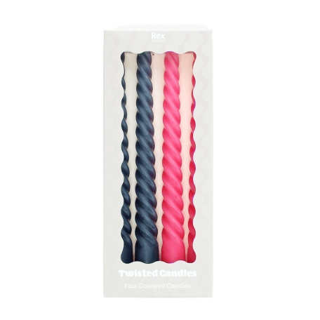 Twisted candles (pack of 4) - Dark grey and pink