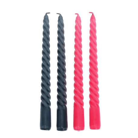 Twisted candles (pack of 4) - Dark grey and pink