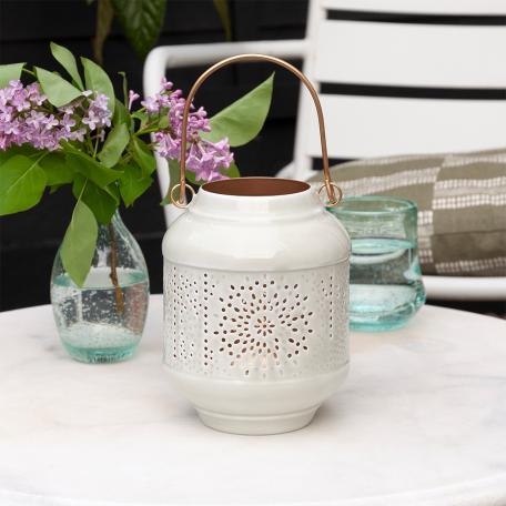 Enamel tealight lantern - Light grey