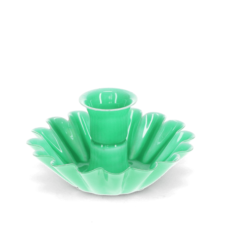 Enamel cupped flower candle holder - Green