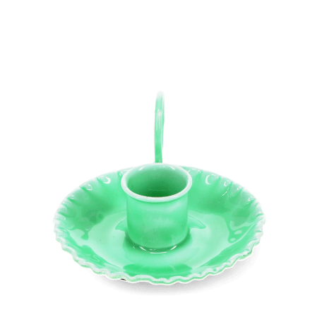 Enamel chamberstick candle holder - Green