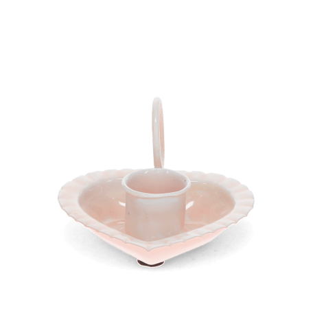 Enamel heart-shaped candle holder - Pink