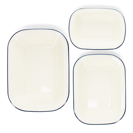 Enamel pie dishes (set of 3) - Blue