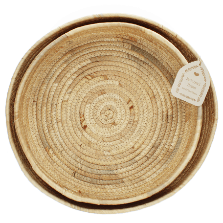 Round water hyacinth trays (set of 2)