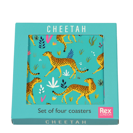 Cheetah coasters (set of 4) in box