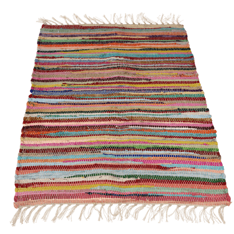 Multicoloured handloomed cotton rug laid flat