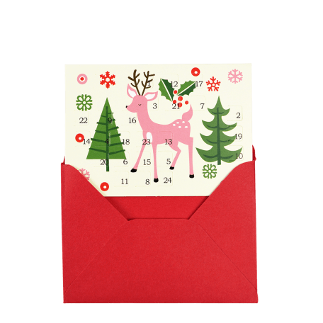 50s Christmas miniature advent calendar card partially inside envelope