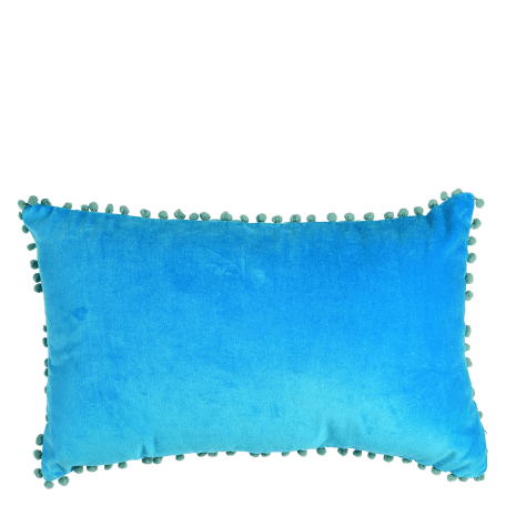 Aqua Velvet Pom Pom Cushion