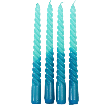 Dip Dye Spiral Candles Teal And Blue (set Of 4)