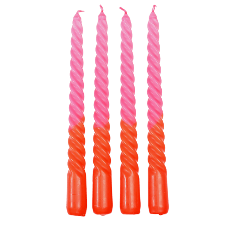 Dip Dye Spiral Candles Pink And Orange (set Of 4)