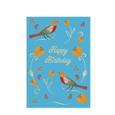 Flower Birds Birthday Card