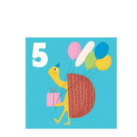 Tortoise 'five' Birthday Card