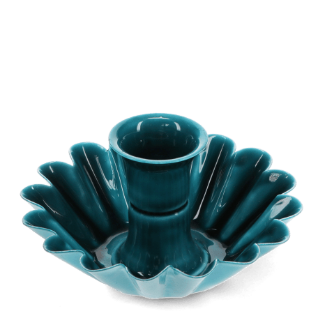 Enamel cupped flower candle holder - Blue