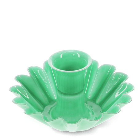 Enamel cupped flower candle holder - Green