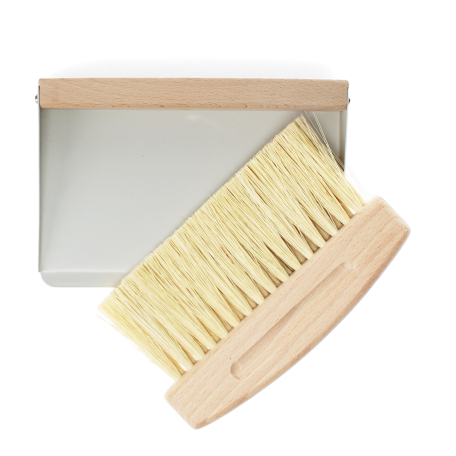 Wooden Table Brush And Pan Set - Soft Grey