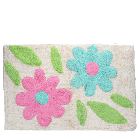 Tufted cotton bath mat - Green and pink flowers