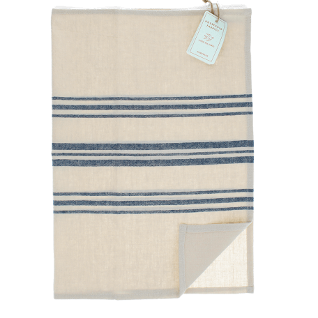 Pure Belgian Linen Tea Towel - Blue Stripe