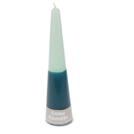 Tall two-colour cone candle - Dark blue-mint green