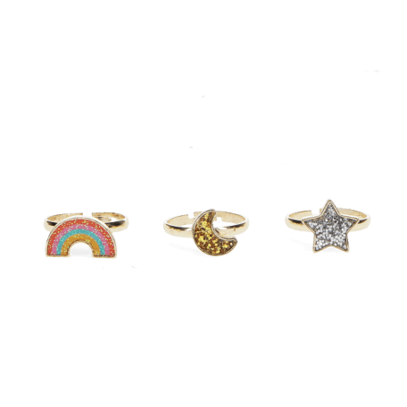 Glitter rings on star card (set of 3)