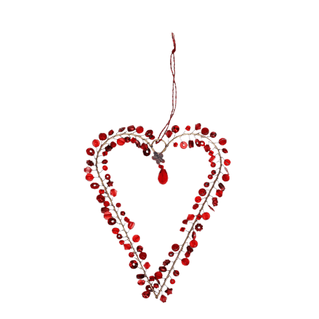 Handmade beaded heart decoration (9x12cm) - Red