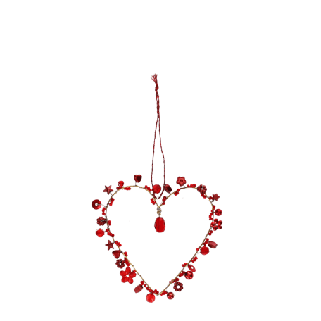 Handmade beaded heart decoration (7x7cm) - Red