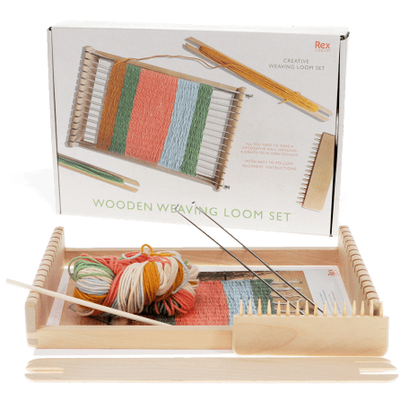 Wooden weaving loom set