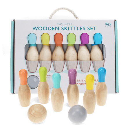 Wooden skittles set