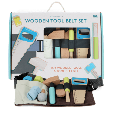 Wooden tools and tool belt playset