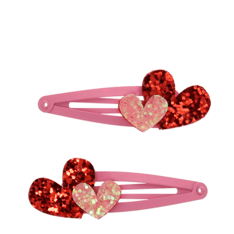 Glitter hair clips (set of 2) - Love Hearts