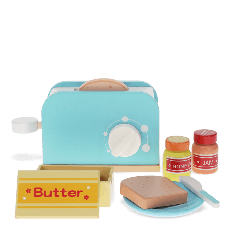 Wooden toy toaster playset