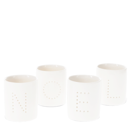 Glossy ceramic tealight holders (set of 4) - NOEL