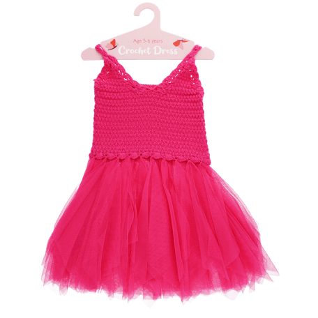 Crochet dress (5-6 years) - Bright pink