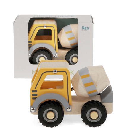 Wooden push along vehicle toy - Cement mixer (yellow)