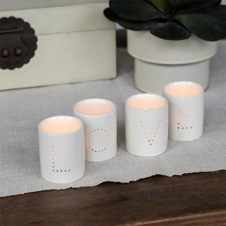 Glossy ceramic tealight holders (set of 4) - LOVE