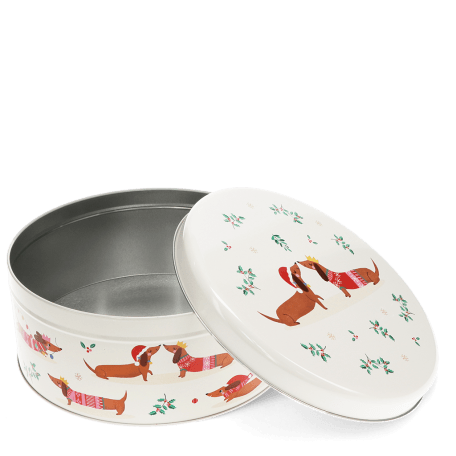 Festive sausage dog cake tin