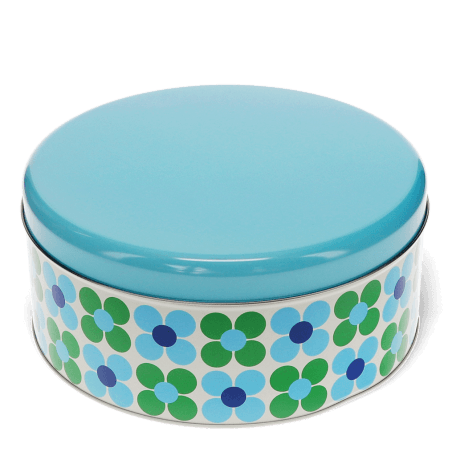 Cake storage tin - Blue and green Daisy