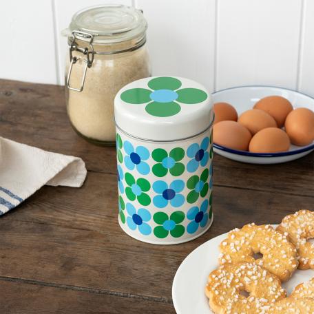 storage canister tin - Blue and green Daisy