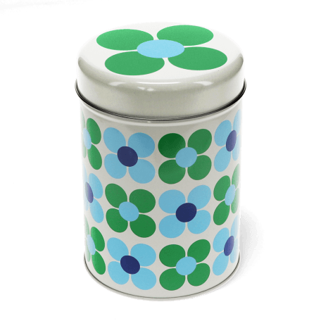 Canister storage tin - Blue and green Daisy