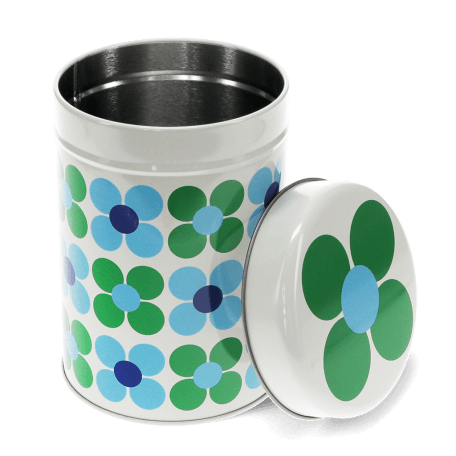 Canister storage tin - Blue and green Daisy