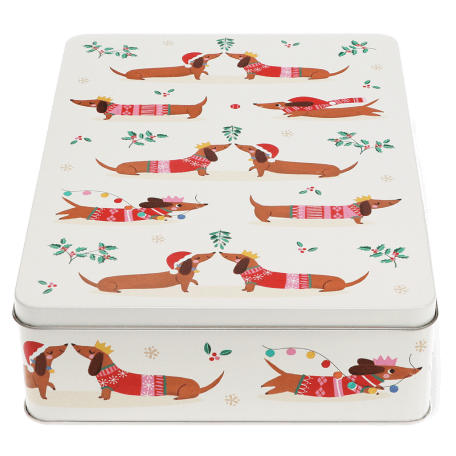 Mince pie storage tin - Festive Sausage Dog