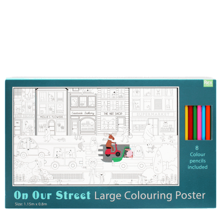 Large colouring poster with pencils - On Our Street