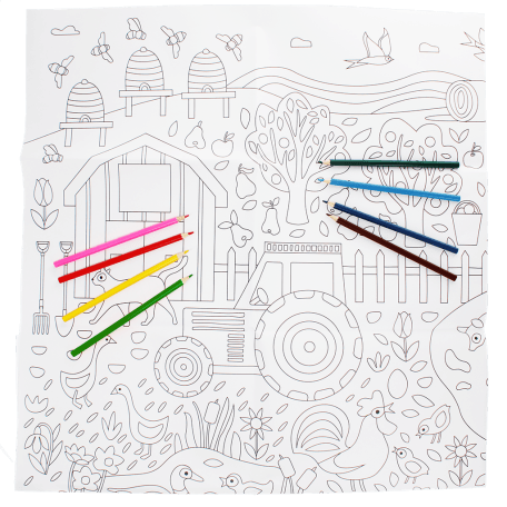 Large colouring poster with pencils - On the Farm