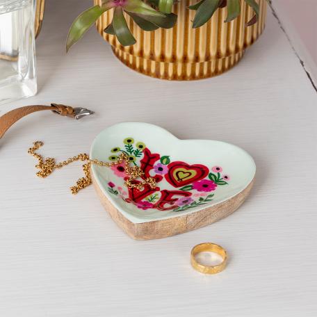 Wooden heart-shaped trinket dish - Love