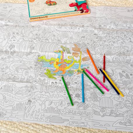 Large colouring poster with pencils - Baby Dinos