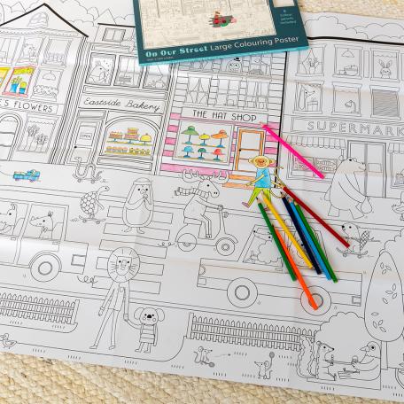 Large colouring poster with pencils - On Our Street