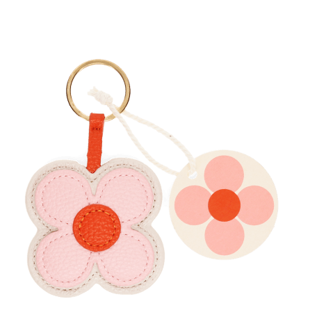 Faux leather keyring - Pink daisy