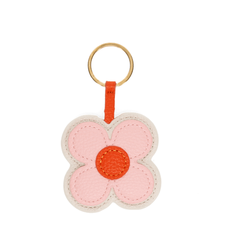 Faux leather keyring - Pink daisy