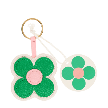 Faux leather keyring - Green daisy